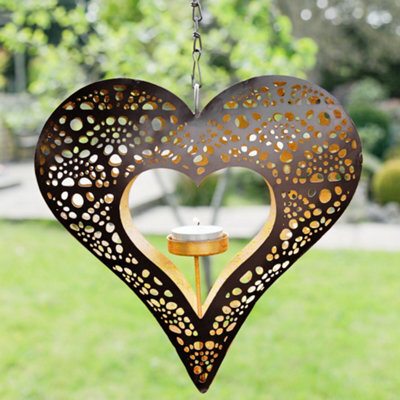 Dibor Black And Gold Hanging Heart Decorative Tealight Holders - image 1