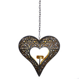 Dibor Black And Gold Hanging Heart Decorative Tealight Holders - thumbnail 2