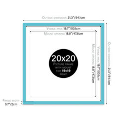 "20X20"" Turquoise Picture Frame - 20X20"" Square Frame With 19X19"" Mount For 20X20""/19X19"" Pictures Moderrn Style Thin Edge, 1 Pack" - thumbnail 2