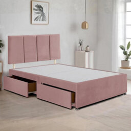 Pink Plush Fabric 5Ft King Size Bed Frame With 20 Inch Vertical Line Headboard And 2 Drawers - thumbnail 1