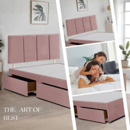 Pink Plush Fabric 5Ft King Size Bed Frame With 20 Inch Vertical Line Headboard And 2 Drawers - thumbnail 3