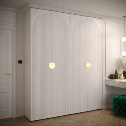 Arte Elegant Manhattan I Hinged Door Wardrobe W2000mm H2370mm D470mm - Pristine White, Gold Handles, Customisable Storage - thumbnail 2