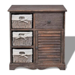 Berkfield Wooden Cabinet 3 Left Weaving Baskets Brown - thumbnail 2