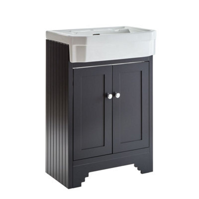 Homestylestore Black Grey 570mm Bathroom Vanity Unit And Round Chrome Handles - image 1