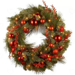 Amorly 40Cm Rattan Base Christmas Wreath, Festival Venue Arrangement Prop, Decorative Hanging Wreath For Front Door, Indoor Xmas Styling - thumbnail 1