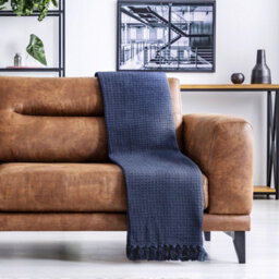 "Emma Barclay Honeycomb Throw Over Blanket 70"" X 100"" Navy" - thumbnail 5