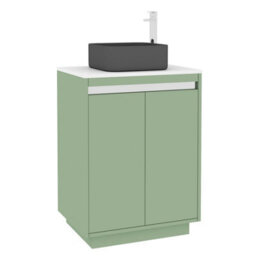Royal Bathrooms Orion 600mm Mint Sage Floor Standing Plain White Countertop Vanity Unit 2 Door With Art Square Basin & Chrome Accent Trim - thumbnail 6