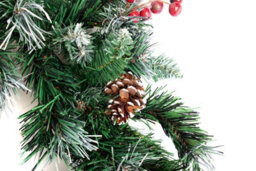 Best Artificial 12Ft Deluxe Frosted Christmas Garland With Pine Cones & Winter Red Berries Banister Fireplace Staircase - thumbnail 2