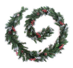 Best Artificial 12Ft Deluxe Frosted Christmas Garland With Pine Cones & Winter Red Berries Banister Fireplace Staircase