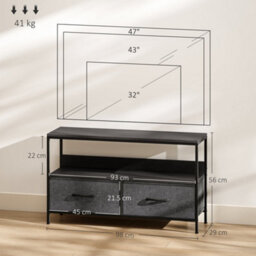 Wyld Haus Avatera 98Cm Compact Tv Storage Unit In Black And Charcoal Grey With 2 Fold-Down Fabric Drawers - thumbnail 3