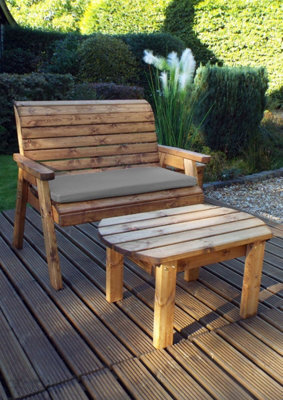 Charles Taylor Trading Charles Taylor Deluxe Wooden Garden 2 Seater Bench Coffee Table & Grey Cushion - image 1