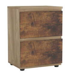 Urbn-Living Urbnliving Height 49Cm 2 Drawer Wooden Bedroom Bedside Cabinet Colour Oak Carcass And Rustic Brown Drawers No Handle Nightstand