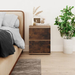 Urbn-Living Urbnliving Height 49Cm 2 Drawer Wooden Bedroom Bedside Cabinet Colour Oak Carcass And Rustic Brown Drawers No Handle Nightstand - thumbnail 3