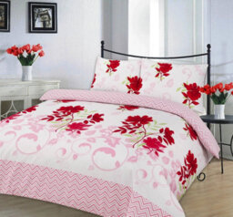 Homespace Direct Ltd Bethany Red Floral Duvet Cover Set Reversible Zig Zag Bedding