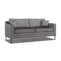 Aspen Grey Velvet 3 Seater Sofa With Foam Seat Cushion, Piped Detailing, Black Metal Stiletto Legs & Accent Pillows - thumbnail 3