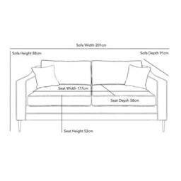 Aspen Grey Velvet 3 Seater Sofa With Foam Seat Cushion, Piped Detailing, Black Metal Stiletto Legs & Accent Pillows - thumbnail 2