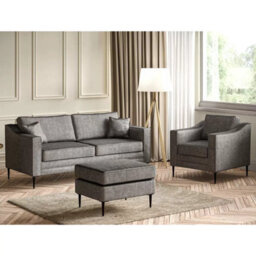 Aspen Grey Velvet 3 Seater Sofa With Foam Seat Cushion, Piped Detailing, Black Metal Stiletto Legs & Accent Pillows - thumbnail 6