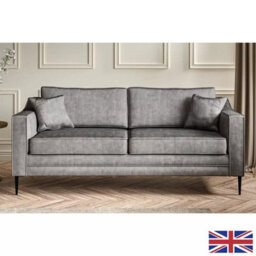 Aspen Grey Velvet 3 Seater Sofa With Foam Seat Cushion, Piped Detailing, Black Metal Stiletto Legs & Accent Pillows - thumbnail 1