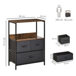 3 Drawer Storage Chest Unit Home W/ Shelves Home Living Bedroom Black - thumbnail 2