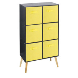 Urbn-Living Urbnliving 91Cm Height 6 Cube Black Wooden Bookcase With White Legs Living Room Yellow Shelf Storage Drawers - thumbnail 1