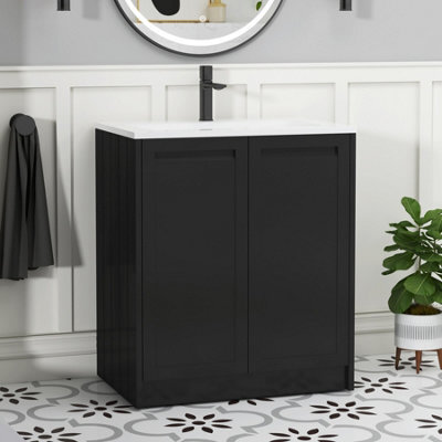 Royal Bathrooms Elmore 700mm Traditional Floor Standing 2 Door Bathroom Vanity Unit With Matt Stone Basin Sink Matt Nocturne Black - image 1