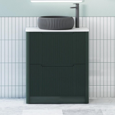 Royal Bathrooms Avenza 600mm Deep Moss Green Floor Standing Countertop Bathroom Vanity Unit 2 Drawer With Milan Black Basin - image 1