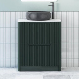 Royal Bathrooms Avenza 600mm Deep Moss Green Floor Standing Countertop Bathroom Vanity Unit 2 Drawer With Milan Black Basin - thumbnail 1