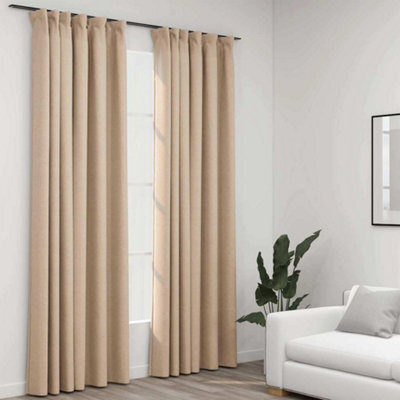 Berkfield Linen-Look Blackout Curtains With Hooks 2 Pcs Beige 140X245 Cm - image 1