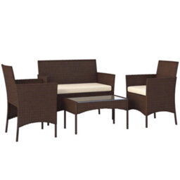 Outsunny 4 Piece Rattan Garden Furniture Sofa Set With Cushions, Brown - thumbnail 2