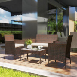 Outsunny 4 Piece Rattan Garden Furniture Sofa Set With Cushions, Brown