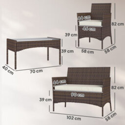 Outsunny 4 Piece Rattan Garden Furniture Sofa Set With Cushions, Brown - thumbnail 3