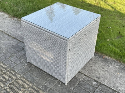 Fimous Light Grey Rattan Cube Side Table Corner Tea Coffee Table Outdoor Garden Furniture - image 1
