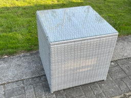 Fimous Light Grey Rattan Cube Side Table Corner Tea Coffee Table Outdoor Garden Furniture - thumbnail 2
