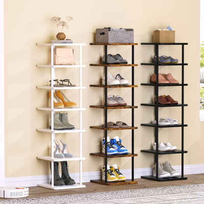 Huhote Stylish 7 Tier Shoe Rack Narrow Metal Organizer For Small Spaces Black Shoe Stand Shoe Shelf For Entryway Front Door - image 1
