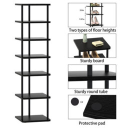 Huhote Stylish 7 Tier Shoe Rack Narrow Metal Organizer For Small Spaces Black Shoe Stand Shoe Shelf For Entryway Front Door - thumbnail 5