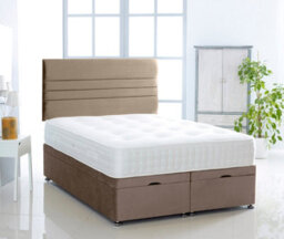 Comfy Deluxe Coffee Plush Foot Lift Ottoman Bed With Memory Spring Mattress And   Horizontal Headboard 3Ft Single - thumbnail 1