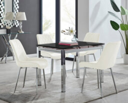 Furniturebox Uk Enna Black Glass Extending Dining Table And 4 Cream Pesaro Silver Leg Chairs - thumbnail 1