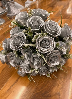 Biznest 2 Bundles Of Artificial Rose Flower Bouquet (48 Head) Bunch Home, Party, Event Décor ( Silver )