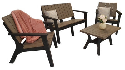 Signature Weave Polly 4 Seater Sofa Arm Chair Coffee Table Set Black Grey - image 1