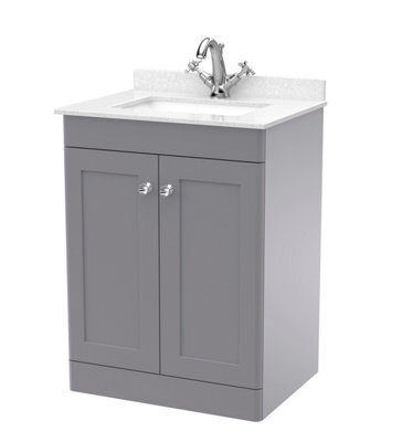 Balterley Swynnerton Traditional 2 Door Floor Standing Vanity Unit With Marble Basin, Satin Grey, 600mm - image 1