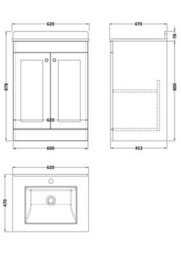Balterley Swynnerton Traditional 2 Door Floor Standing Vanity Unit With Marble Basin, Satin Grey, 600mm - thumbnail 2