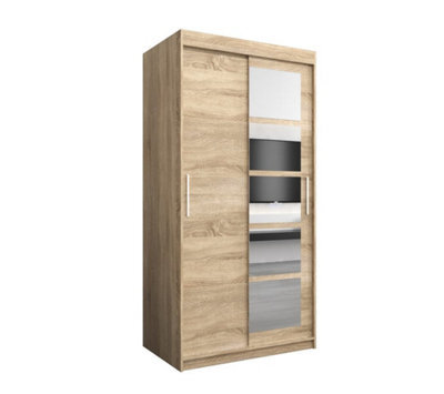 Arte Stylish Oak Sonoma Roma I Sliding Door Wardrobe W1000mm H2000mm D620mm Mirrored Elegant Storage Solution - image 1