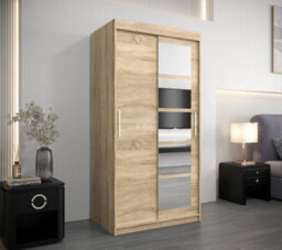 Arte Stylish Oak Sonoma Roma I Sliding Door Wardrobe W1000mm H2000mm D620mm Mirrored Elegant Storage Solution - thumbnail 2