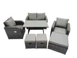 Fimous Outdoor Garden Furniture Set Rattan Sofa Dining Table Set With Reclining Chair 3 Footstool Dark Grey Mixed - thumbnail 9