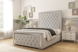 "Sloomy Sofia Chrome Silver Plush Bed Frame With Mattress With 50"" Upholstered Headboard 4' Small Double" - thumbnail 2
