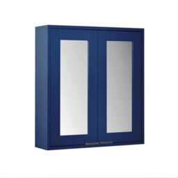 Homestylestore 600 X 650mm Navy Blue Wall Mounted Mirrored Door Bathroom Cabinet And Aged Gold Finger Pull Handles