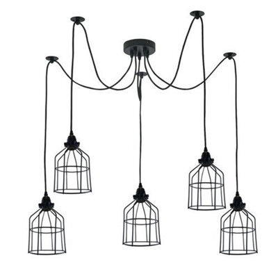 Black 5 Light Vintage Industrial Cage Pendant Ceiling Light E27 - image 1
