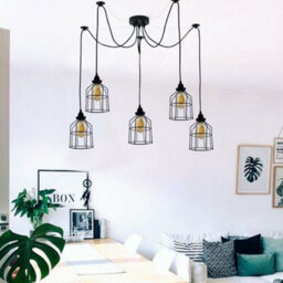 Black 5 Light Vintage Industrial Cage Pendant Ceiling Light E27 - thumbnail 8