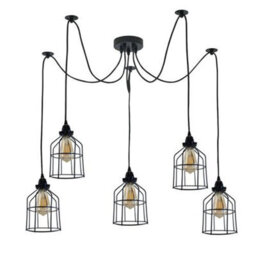 Black 5 Light Vintage Industrial Cage Pendant Ceiling Light E27 - thumbnail 2