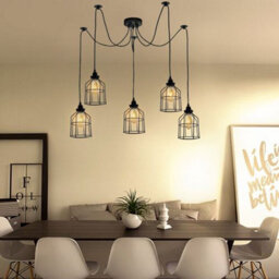 Black 5 Light Vintage Industrial Cage Pendant Ceiling Light E27 - thumbnail 3